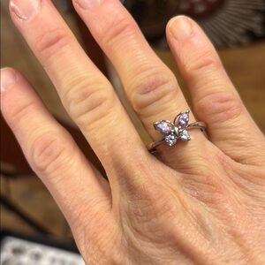 Elegant Sterling Silver and Light Purple Butterfly Ring Size 8